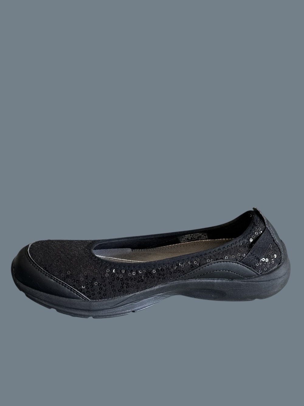 Easy Spirit 360 Black Sequin Traveltime Slip-On Walking Shoes Size: 8.5